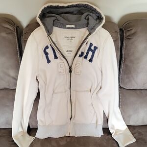 Abercrombie & Fitch Cream Hoodie with Blue Accents
